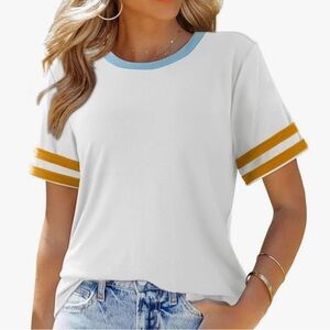 Retro Ringer Tee – Size Small – Mustard Sleeve Stripes & Blue Collar (NWT)
